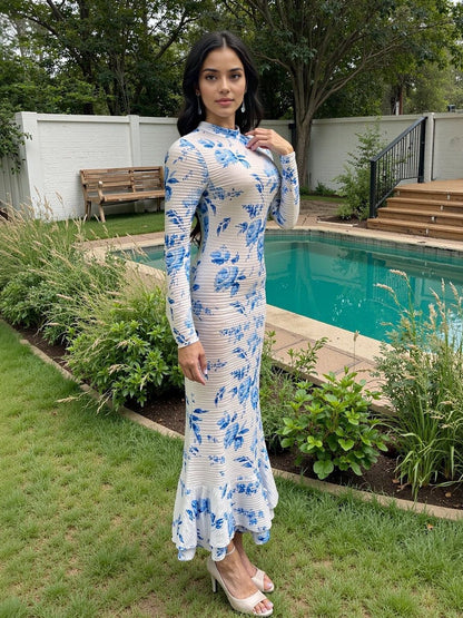 Floral Print Bodycon Maxi Dress