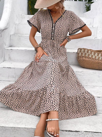 Polka Dot Print Ruffled Fit & Flare Midi Dress