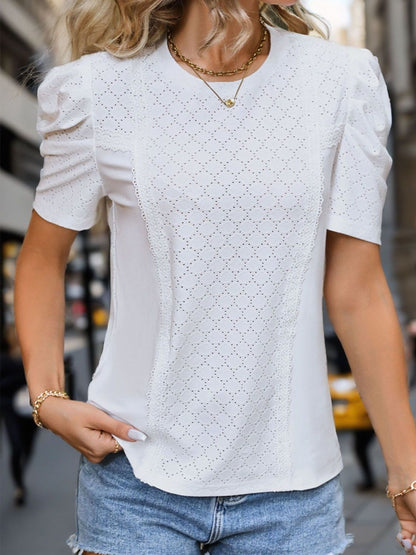 Embroidered Puff Sleeve Cotton Top