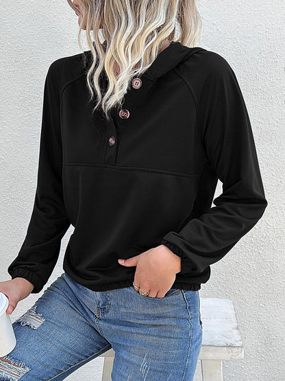 Hooded Sweatshirt in Black Cotton Style 851 - Nowi Korean Fashion