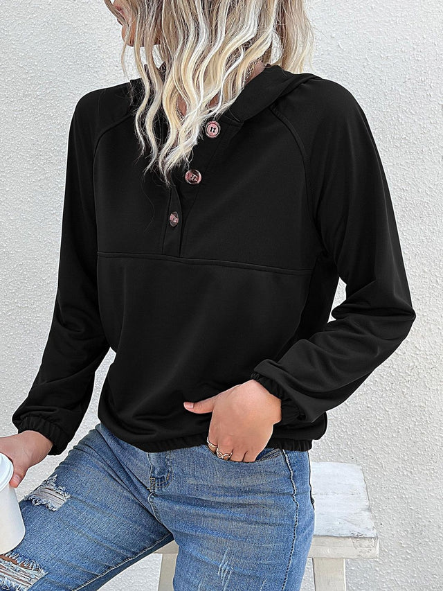 Hooded Sweatshirt in Black Cotton Style 851 - Nowi Korean Fashion
