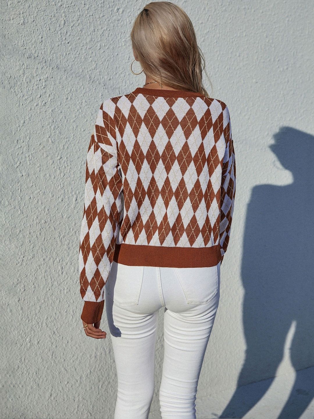 Women's Brown Argyle Checked Pullover