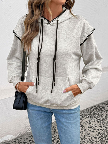 Hooded Sweatshirt in Grey cotton Style 958 - Nowi Korean Fashion