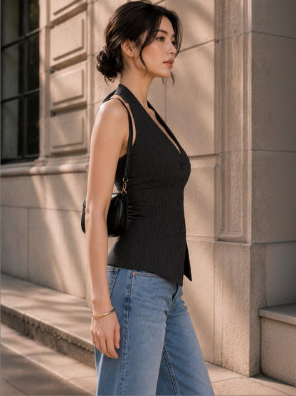 Striped Halter Neck Top