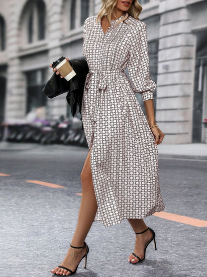 Women's Pink Print Shirt Midi Dress