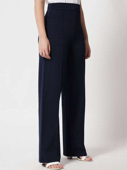 Women Solid Flared High-Rise Wide Leg Formal Trousers