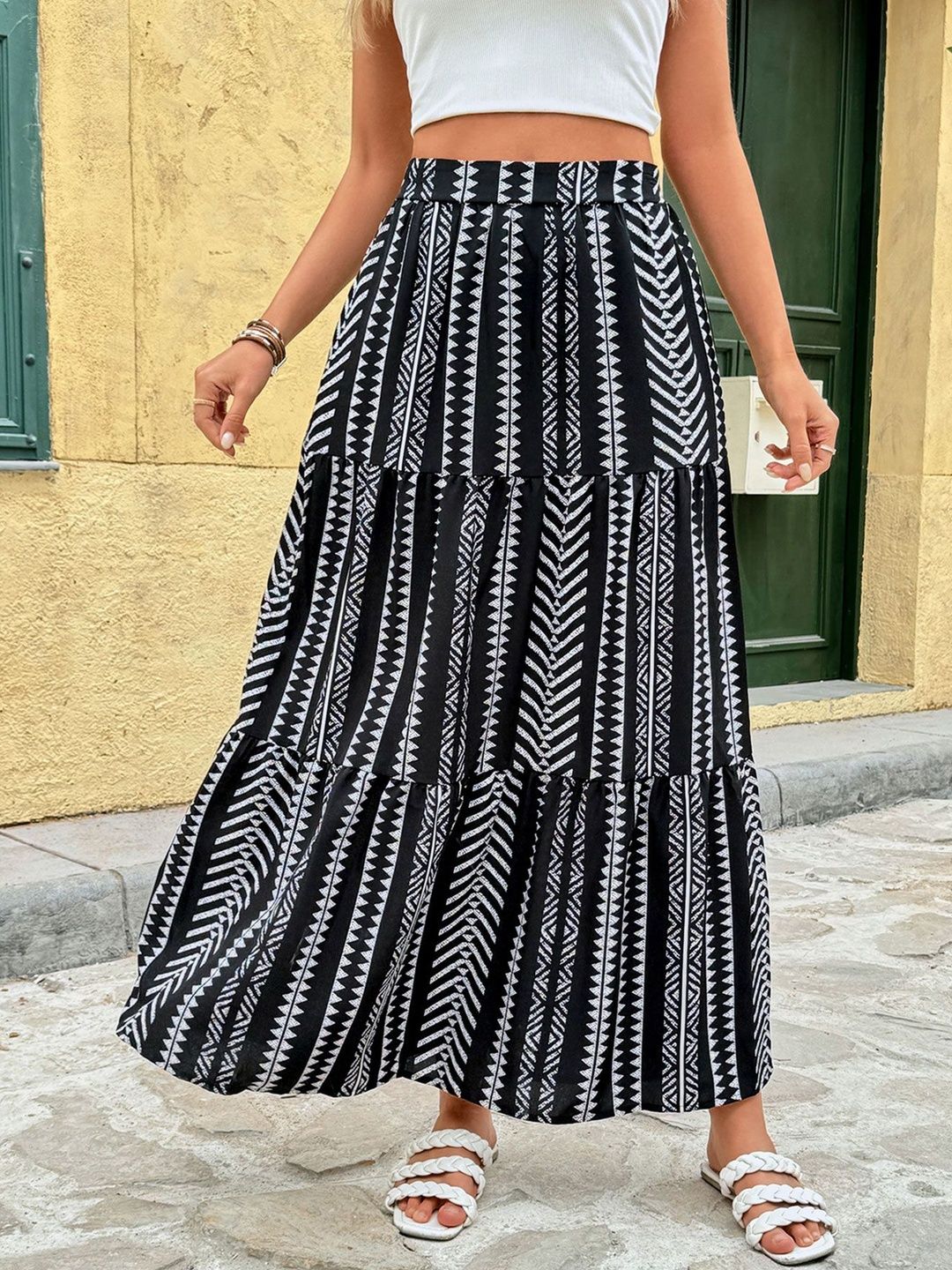 Flared Mid Rise Midi Skirts