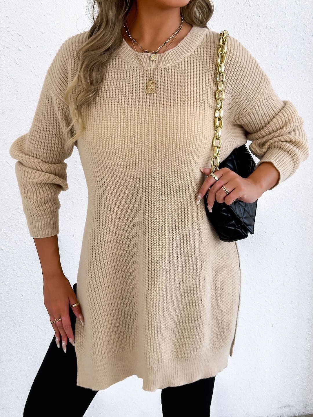 Women Ribbed Longline Pullover