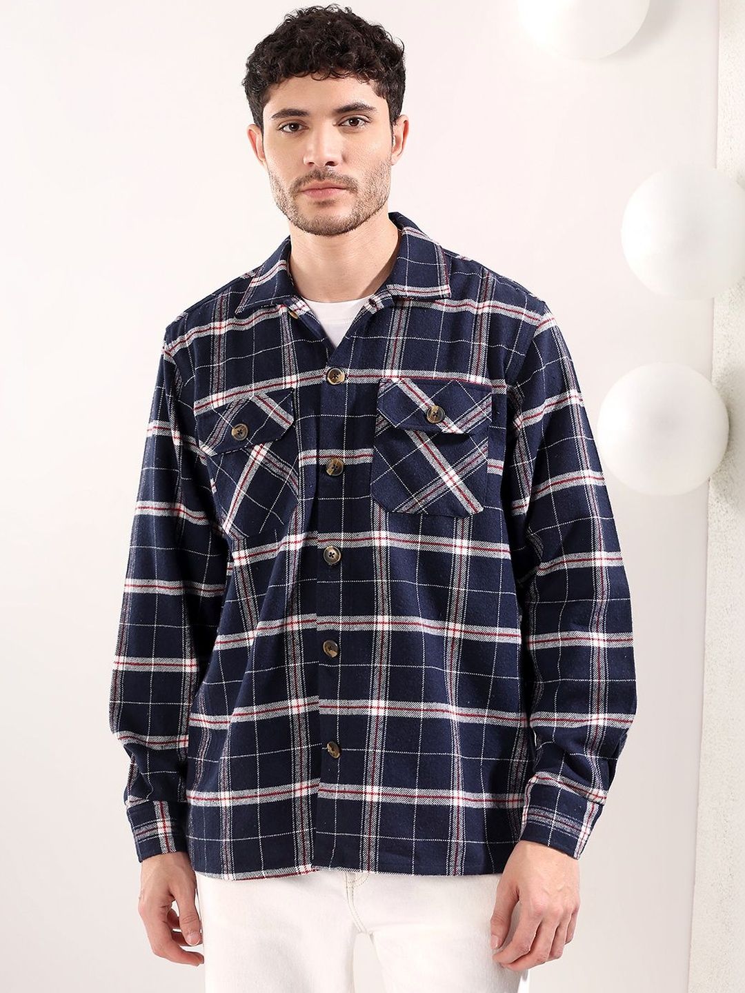 NOWI Men Tartan Checks Checked Casual Shirt