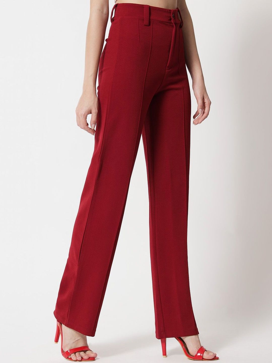 Women High-Rise Regular Fit Easy Wash Trousers