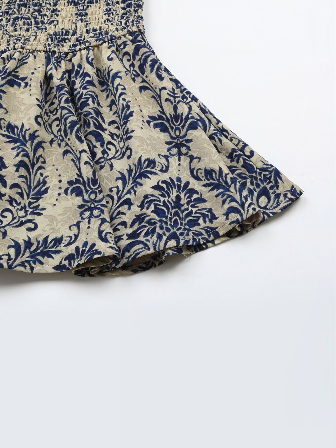 Women's Blue Floral Print Cotton Peplum Top