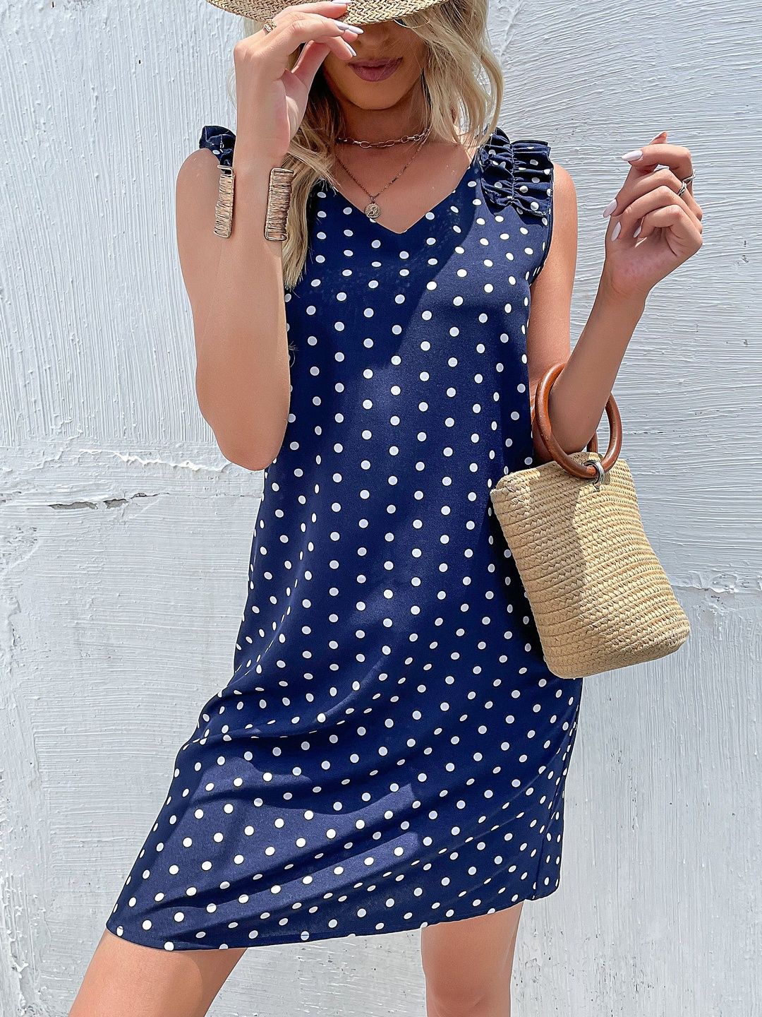 Polka Dot Print Flutter Sleeve Ruffled Dress