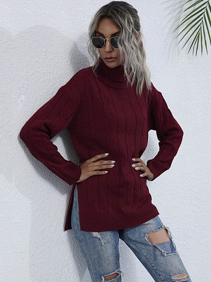 Women's Maroon Cable Knit Pullover