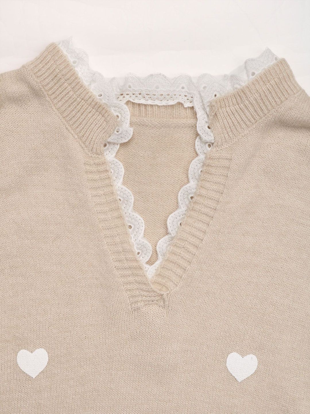 Women's Beige Heart Detail Pullover