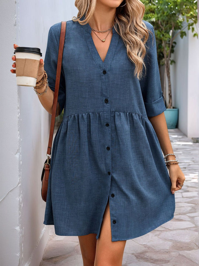 Shirt Dress in Blue cotton - Nowi Korean Fashion