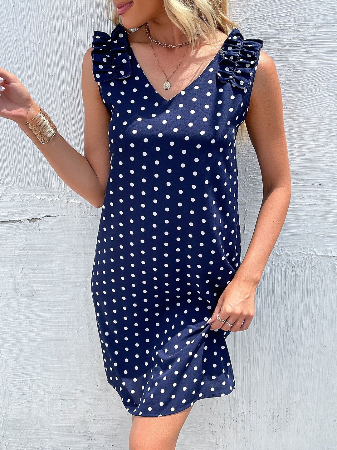 Polka Dot Print Flutter Sleeve Ruffled Dress
