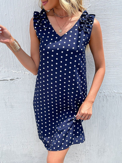 Polka Dot Print Flutter Sleeve Ruffled Dress