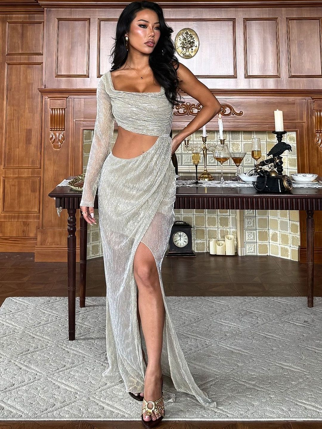 Maxi Dress in Silver - Nowi Korean Fashion