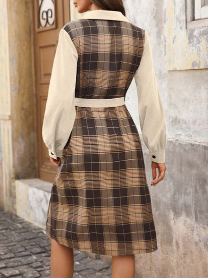 Checked Puff Sleeve Fit & Flare Dress