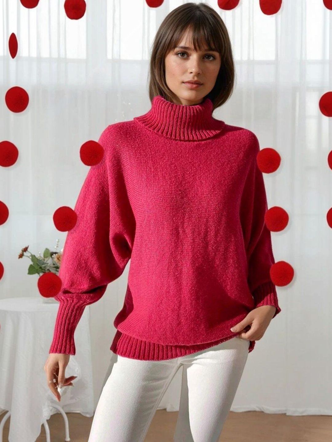 Pullover in Pink acrylic Style 528 - Nowi Korean Fashion