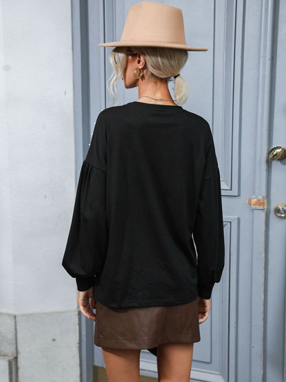 Women's Black Pullover Blend Printed Regular Fit