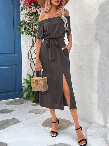 Off-Shoulder A-Line Midi Dress