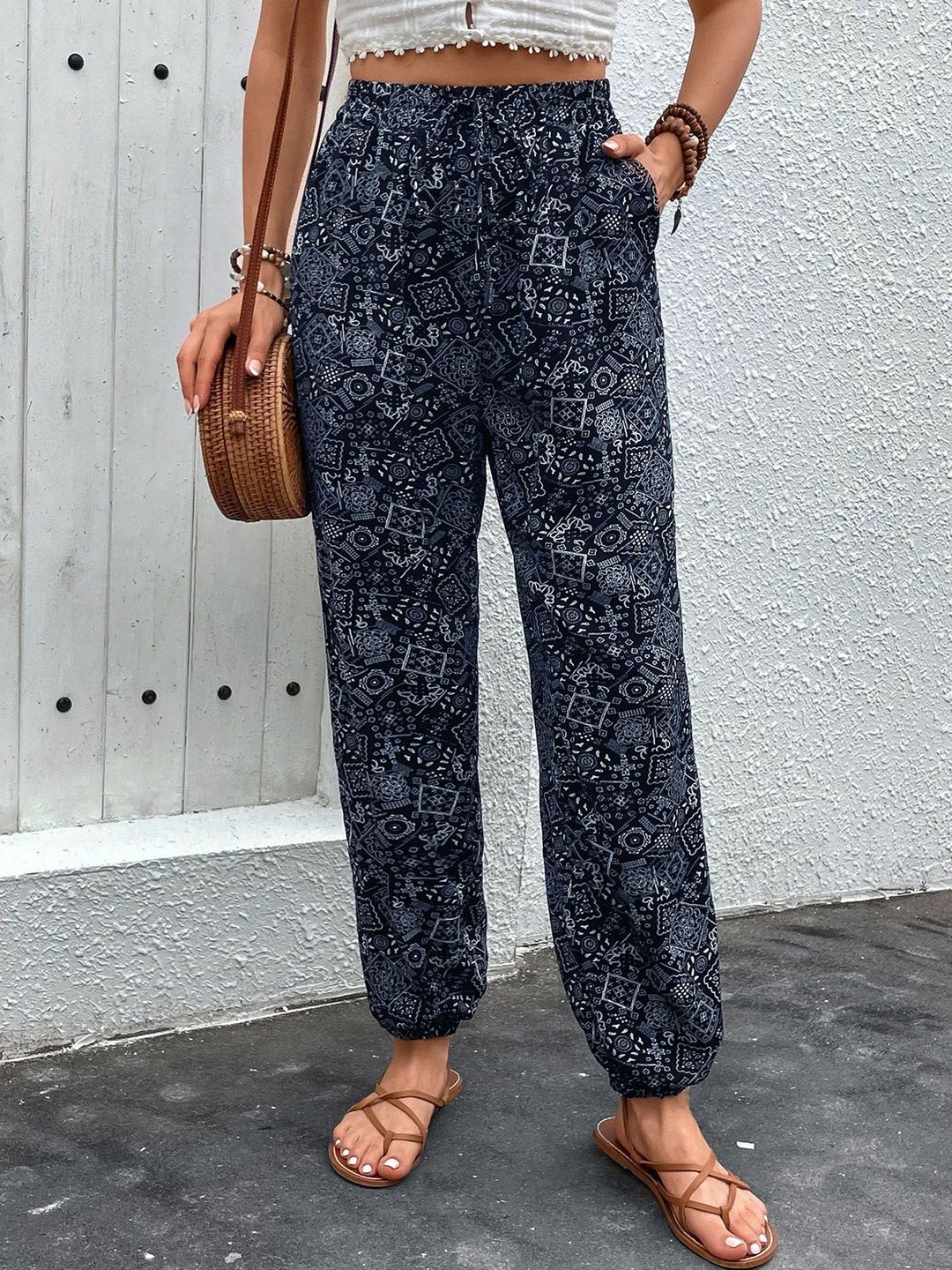 Women Ethnic Motifs Printed Loose Fit Non Iron Trousers