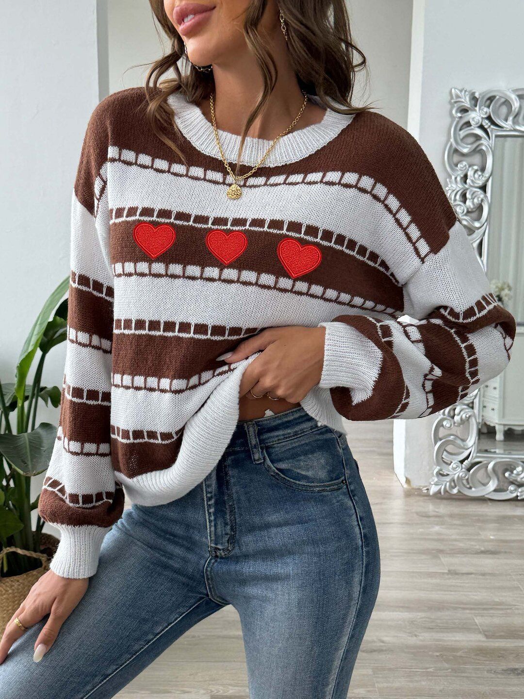 Women Striped Pullover with Embroidered Detail