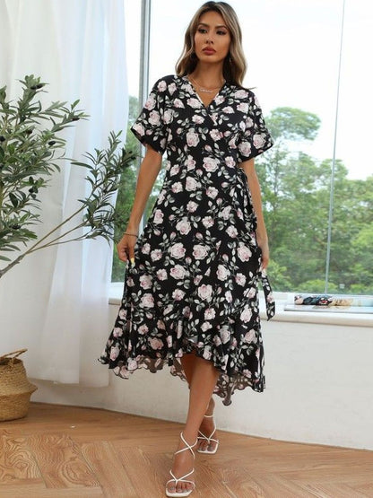 Floral Print Ruffled Midi Dress