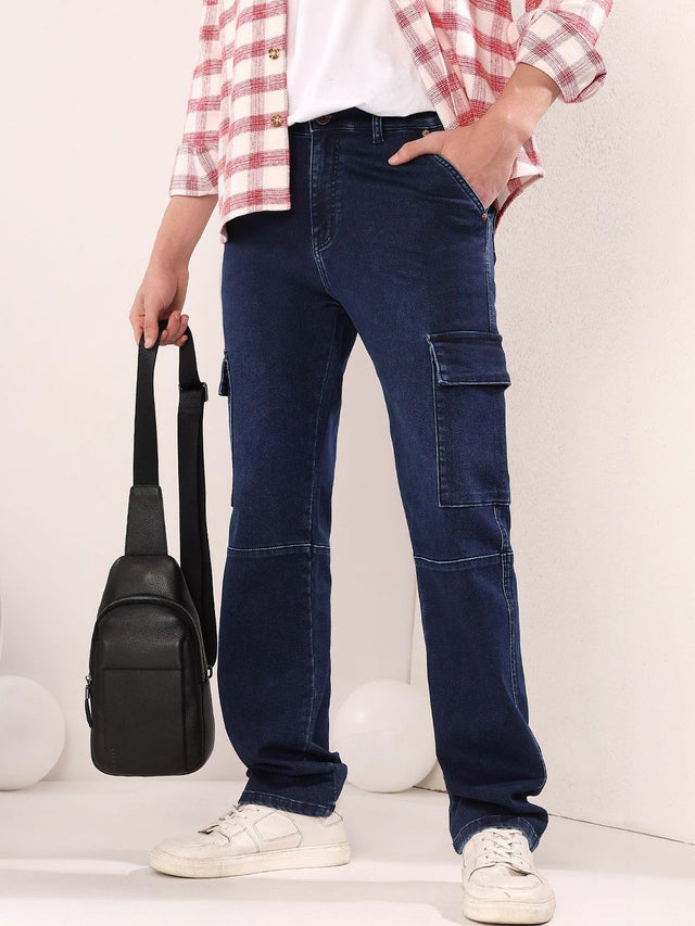 Regular Fit Mid-Rise Jeans in Blue cotton - Nowi Korean Fashion