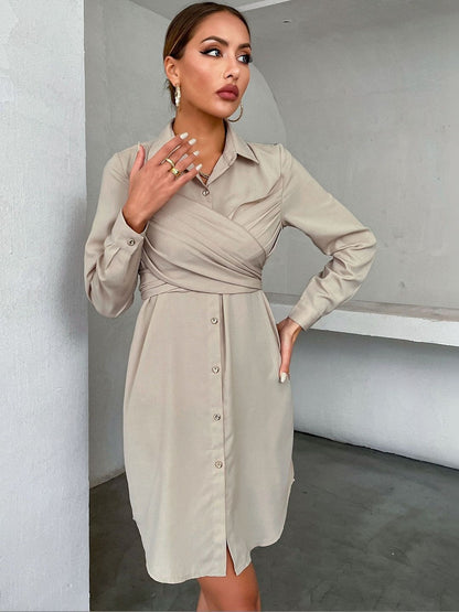Women's Beige Shirt Dress Blend Printed Regular Fit
