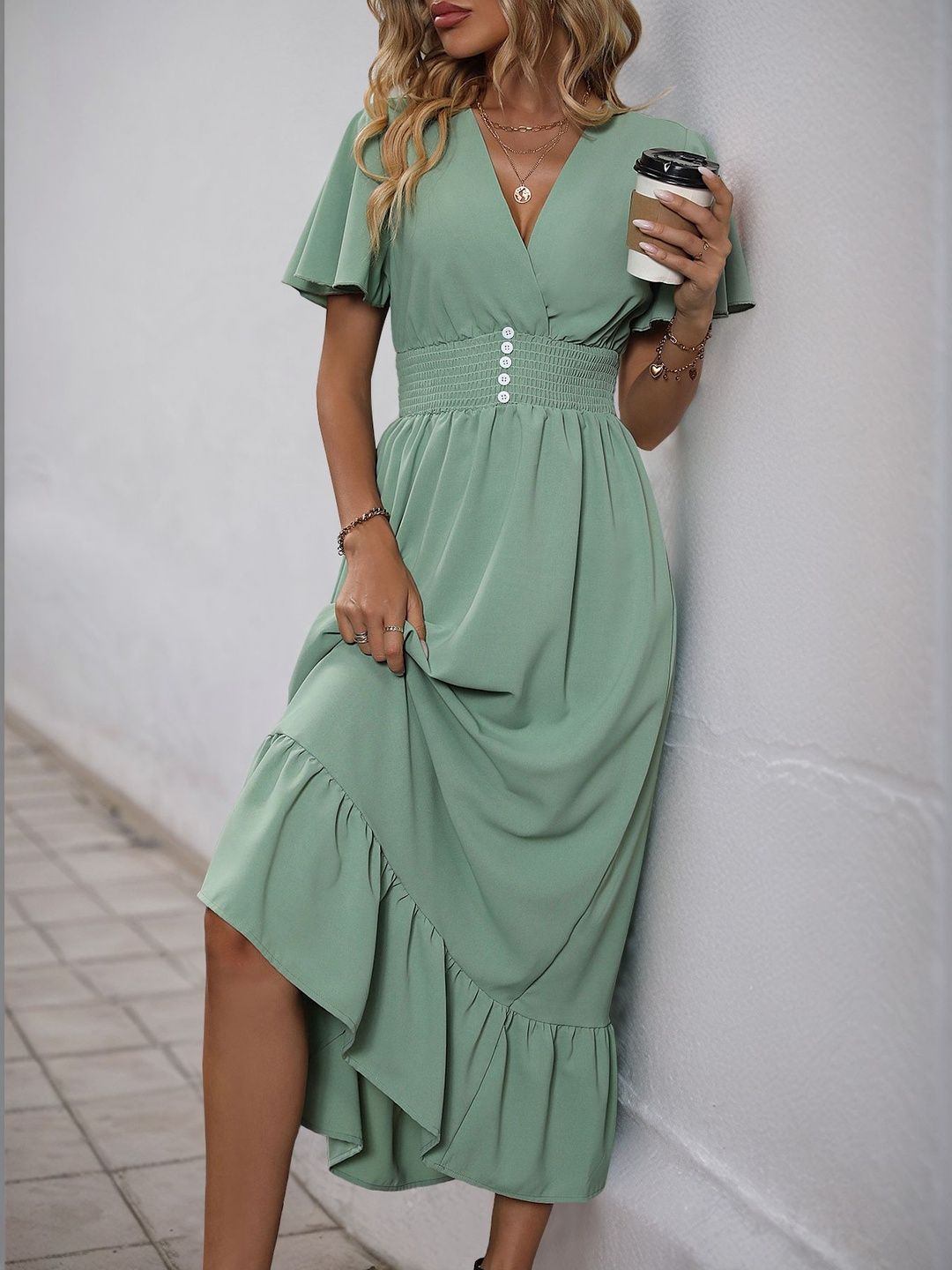 Flutter Sleeve Fit & Flare Midi Dress