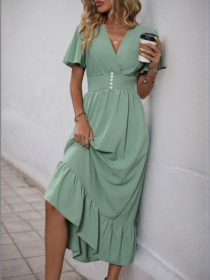 Flutter Sleeve Fit & Flare Midi Dress