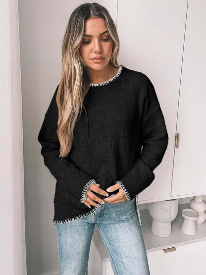 Pullover in Black acrylic Style 802 - Nowi Korean Fashion