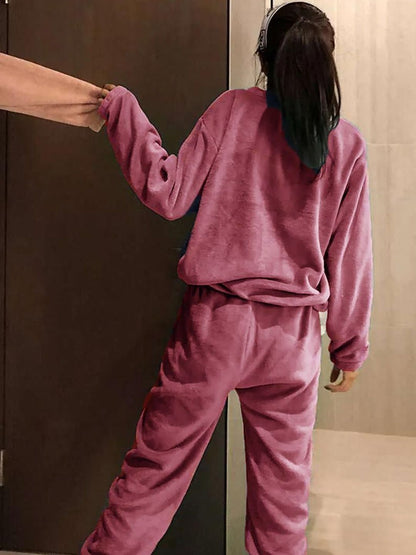Women Round Neck Long Sleeves Night Suit
