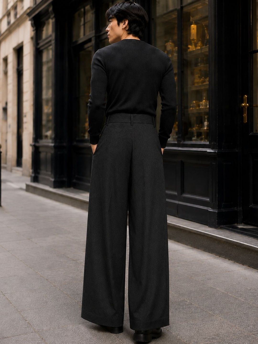 Men Striped Relaxed High-Rise Pleated Trousers