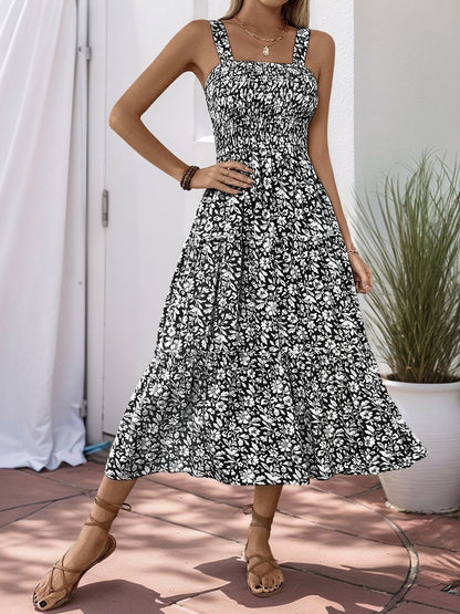 Floral Print A-Line Midi Dress