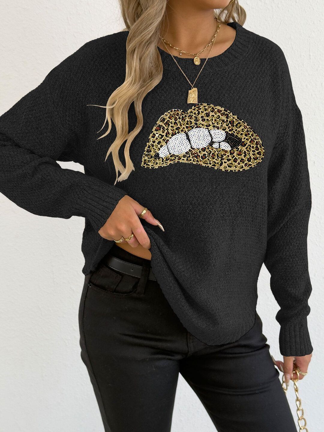 Women Animal Printed Pullover with Embellished Detail
