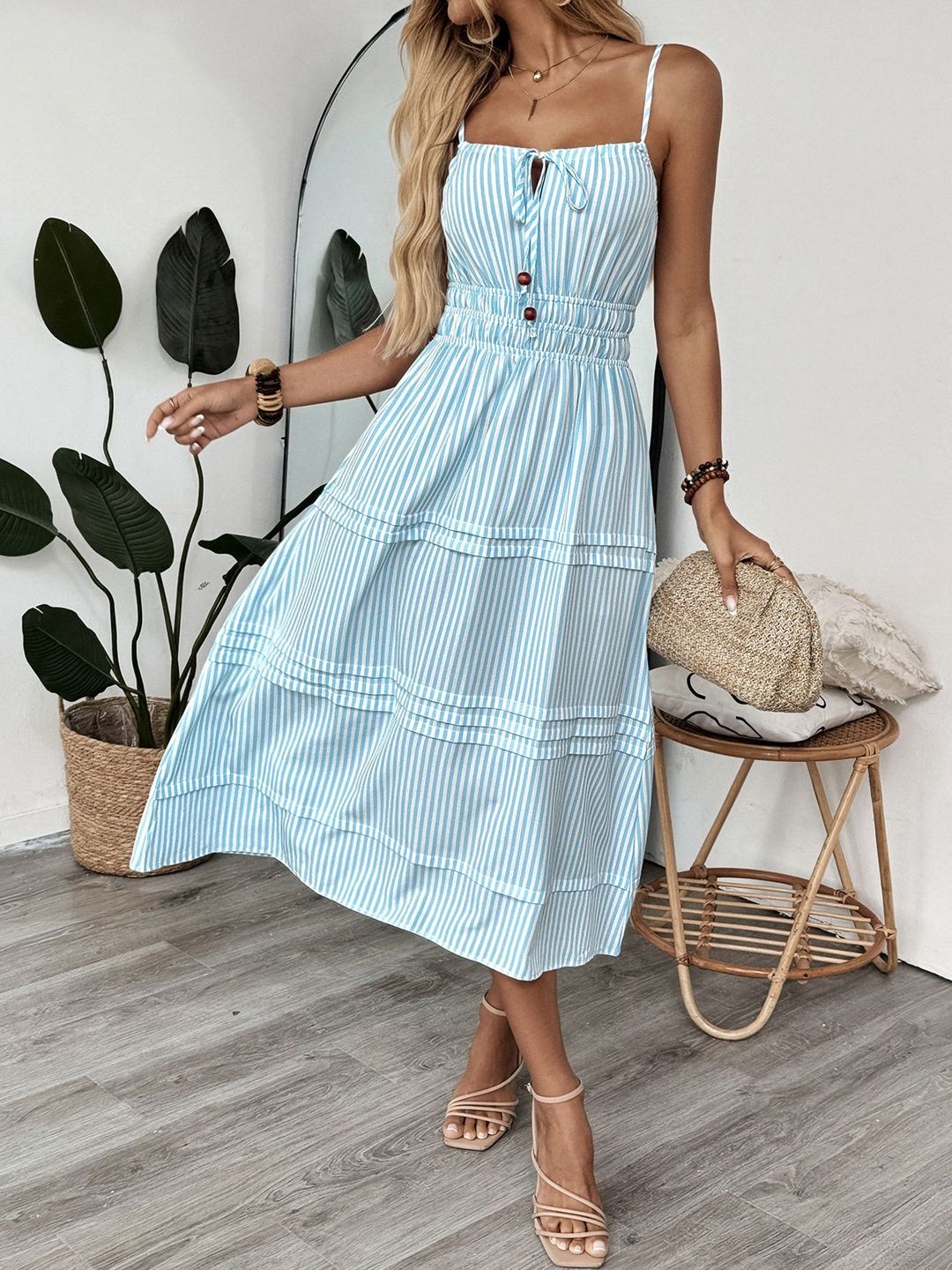Striped Fit & Flare Midi Dress