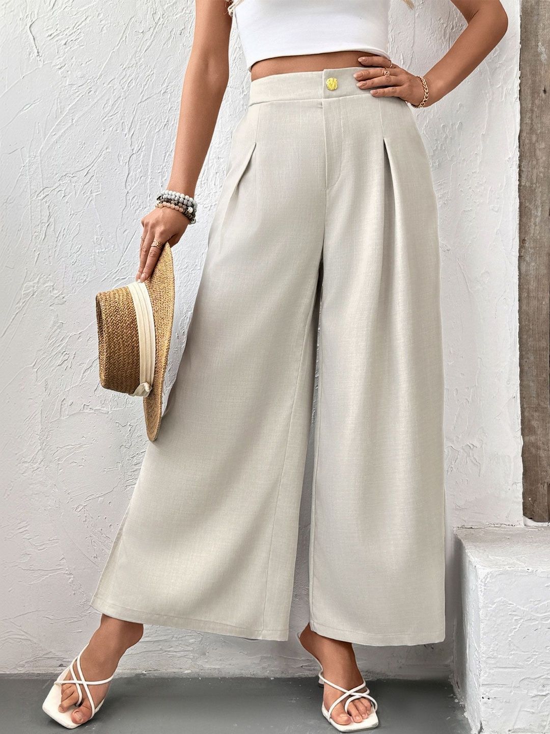 Women High-Rise Non Iron Pleated Trousers