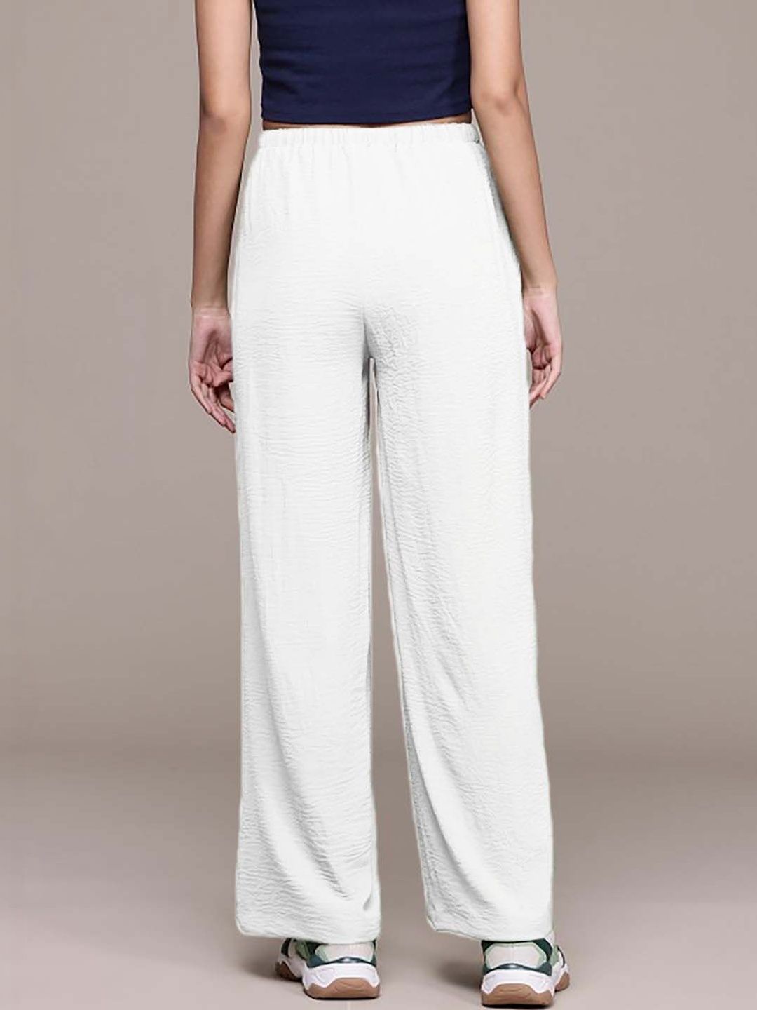 Women Textured Straight Fit High-Rise Trousers