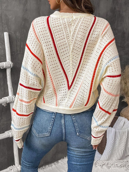 Women's Beige Nowi Women Striped Pullover Blend Regular Fit