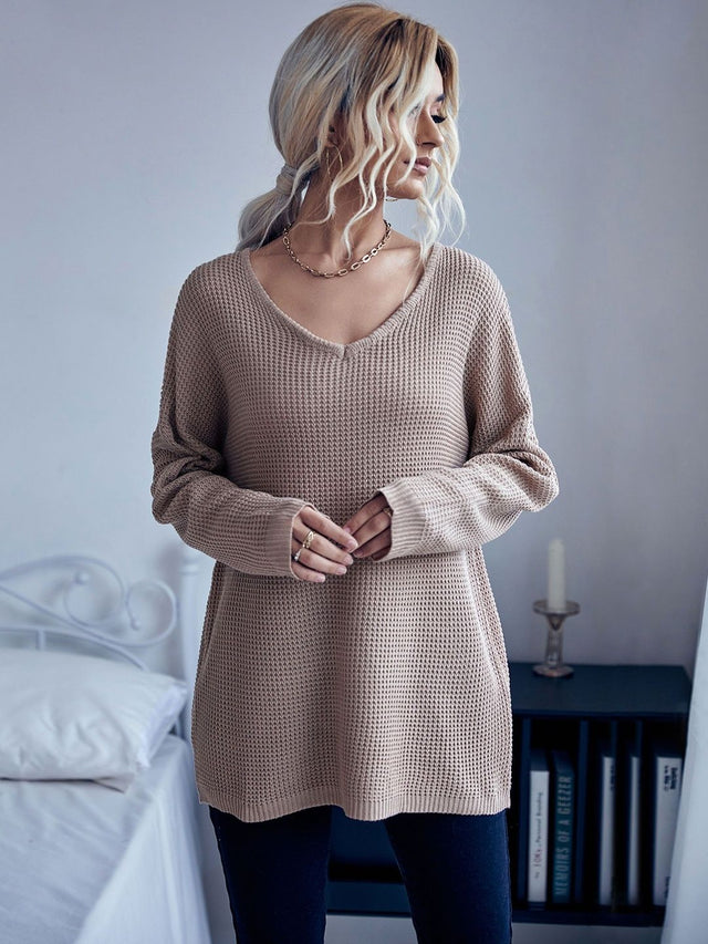Ribbed Pullover in Beige Style 483 - Nowi Korean Fashion