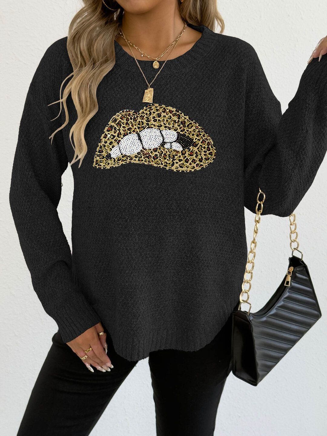 Women Animal Printed Pullover with Embellished Detail