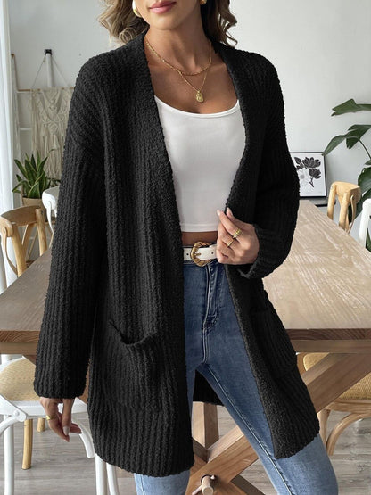 Women Ribbed Cardigan with Fuzzy Detail