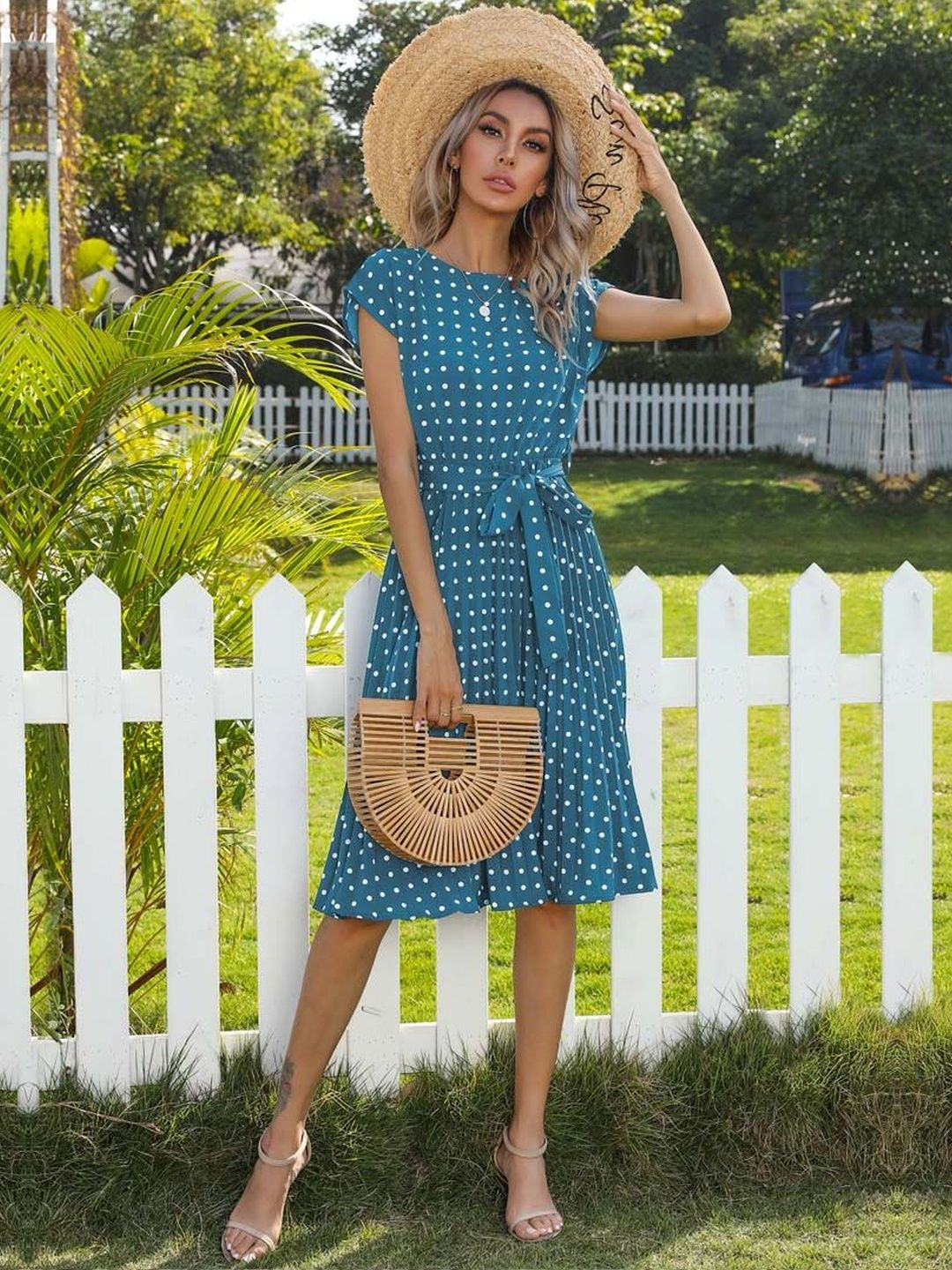 NOWI Polka Dot Print Fit & Flare Dress