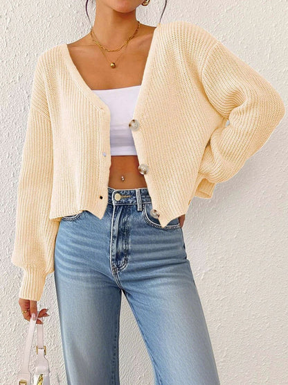 Women Ribbed Crop Cardigan