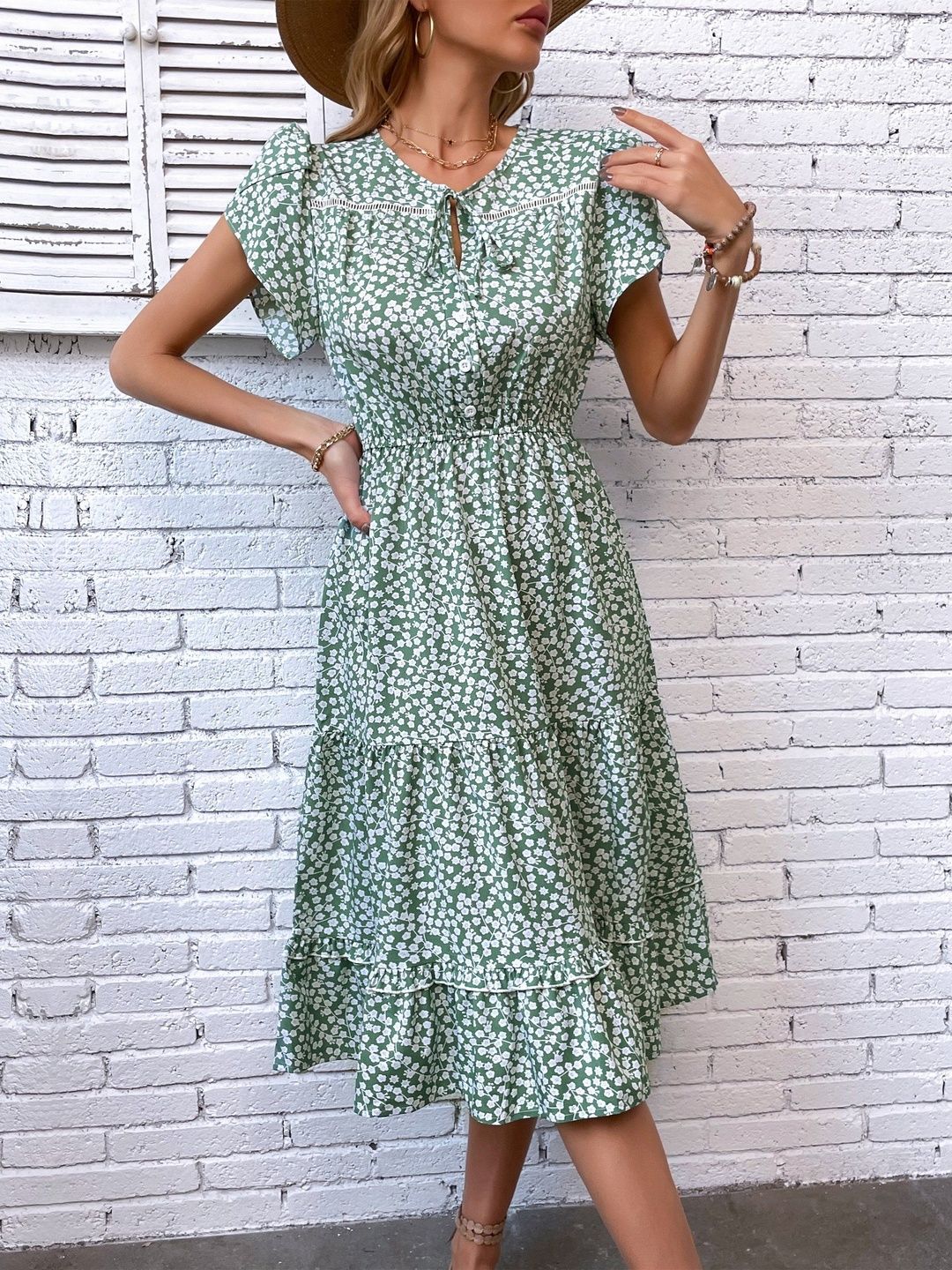 Floral Print Puff Sleeve Fit & Flare Dress