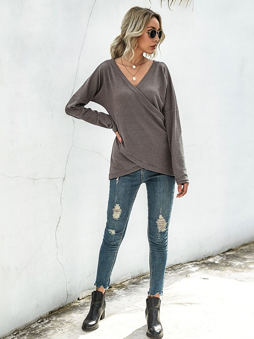 Women's Brown Pullover Blend Printed Regular Fit