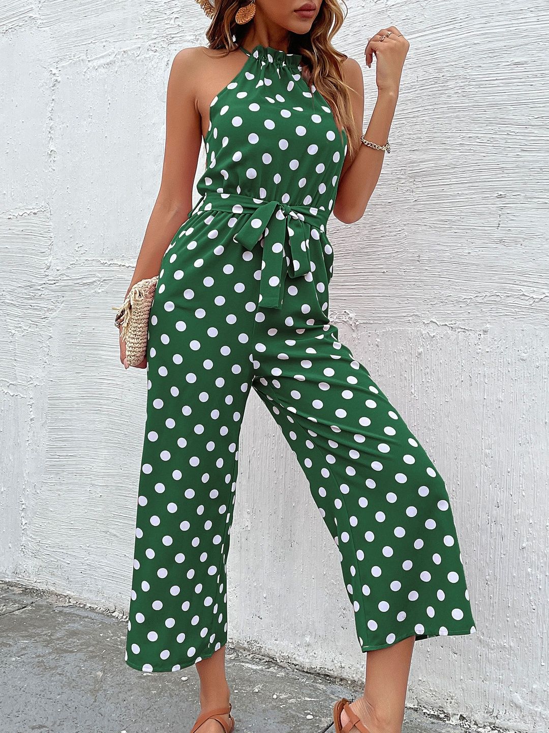 Halter Neck Printed Basic Jumpsuit